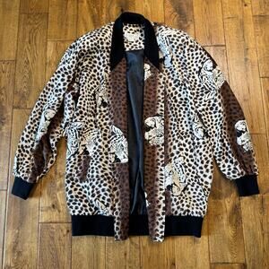 Vintage GDT Too Leopard Cheetah Print Bomber Jacket 90s Y2K One Size